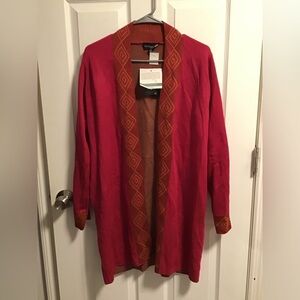 Elegant Red and Gold Open Cardigan